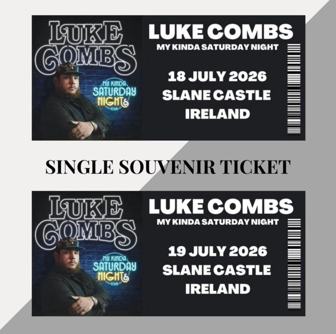 Luke Combs ‘My Kinda Saturday Night’ inspired souvenir tickets