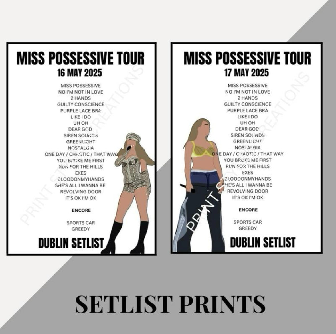 Tate McRae ‘Miss Possessive Tour’ inspired setlist prints
