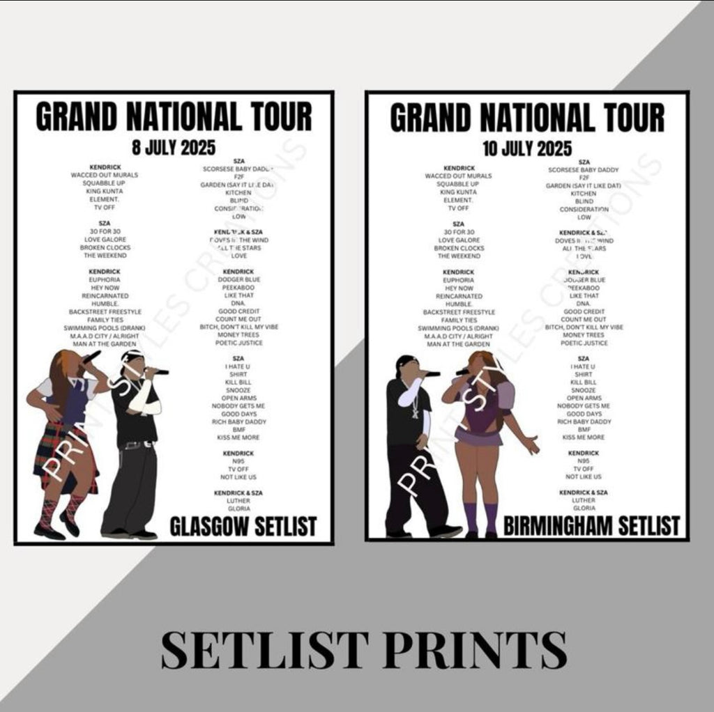 Kendrick & SZA ‘Grand National Tour’ inspired setlist prints