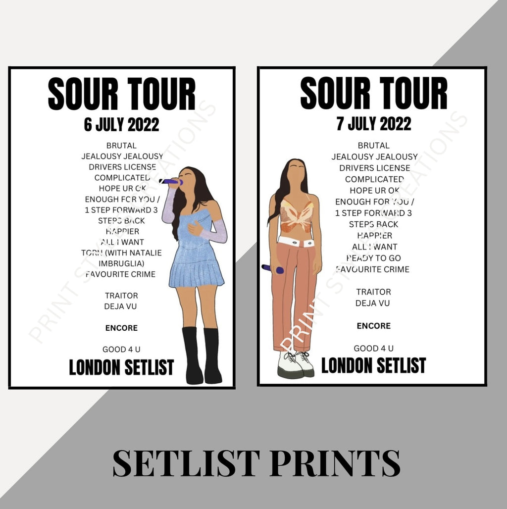 Olivia Rodrigo ‘Sour Tour’ inspired setlist prints