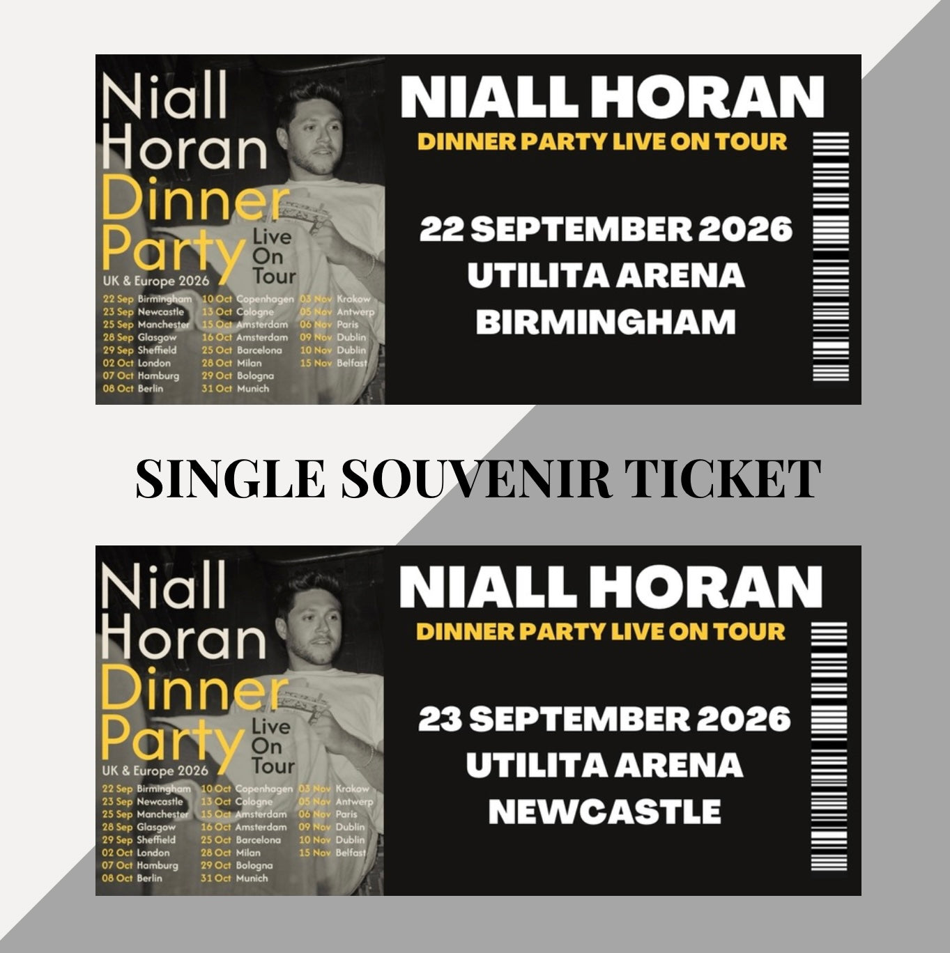 Niall Horan ‘Dinner Party Live on Tour’ inspired souvenir tickets