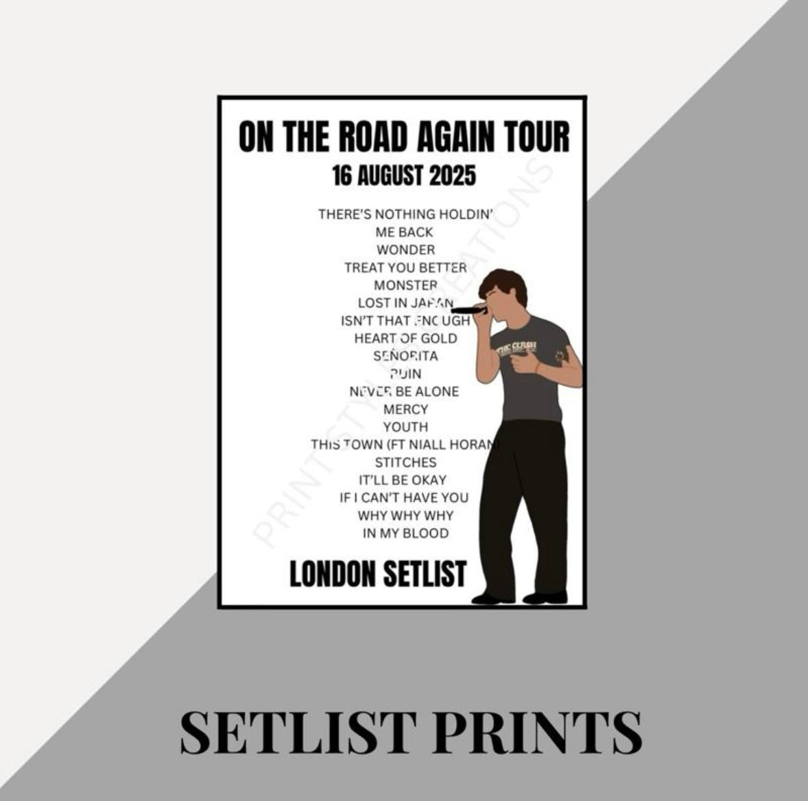 Shawn Mendes ‘On The Road Again’ Tour inspired setlist print