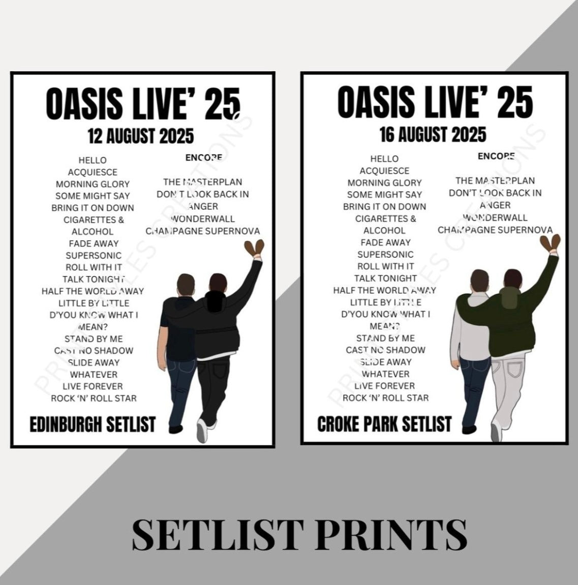 Oasis Live 25 Tour inspired setlist prints