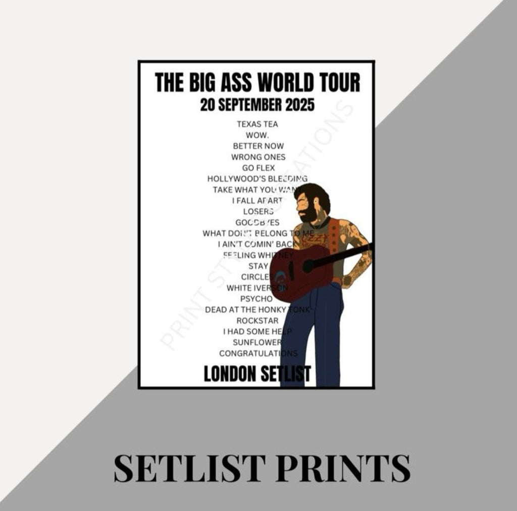 Post Malone ‘The Big Ass World Tour’ inspired setlist prints
