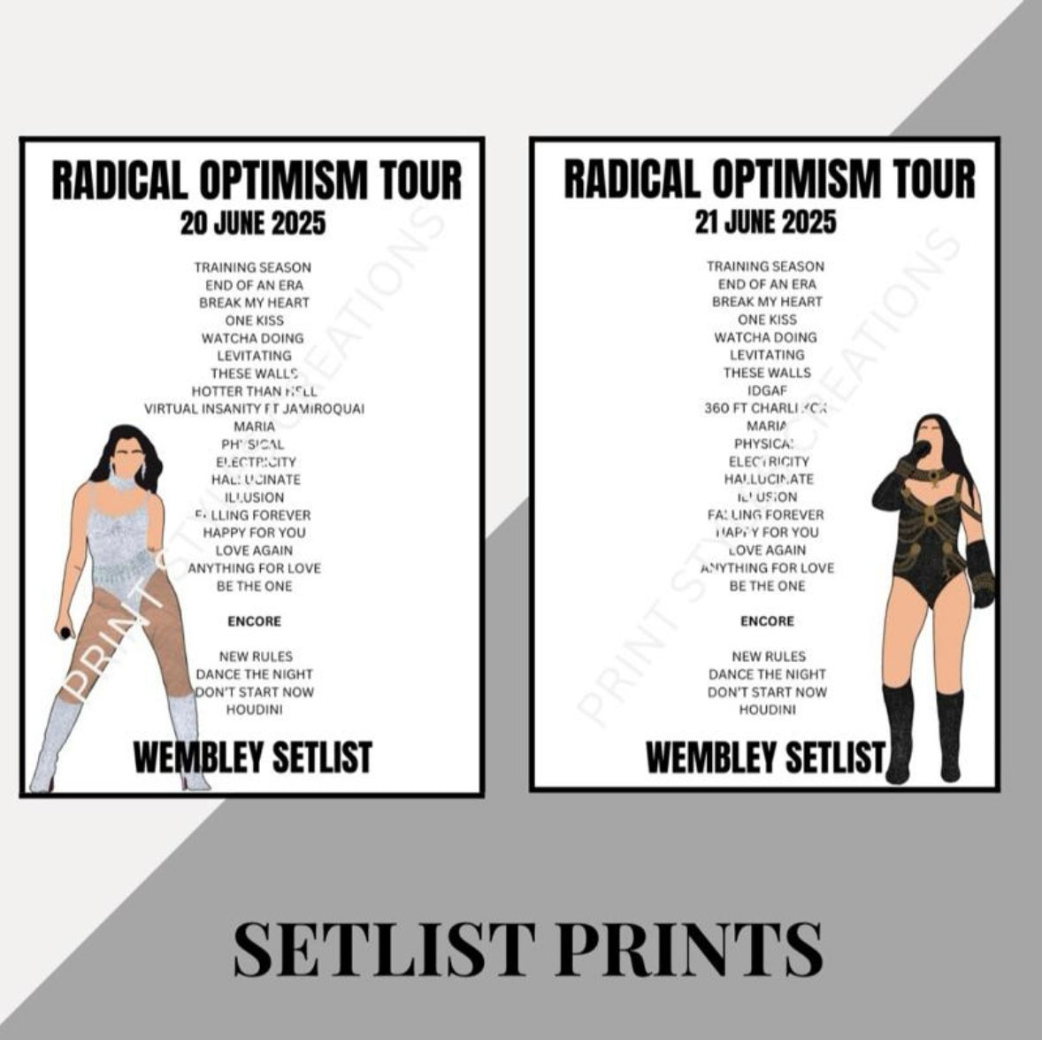 Dua Lipa ‘Radical Optimism’ Tour inspired setlist prints