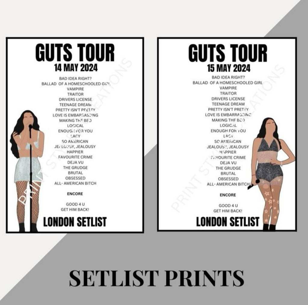 Olivia Rodrigo ‘Guts Tour’ inspired setlist prints
