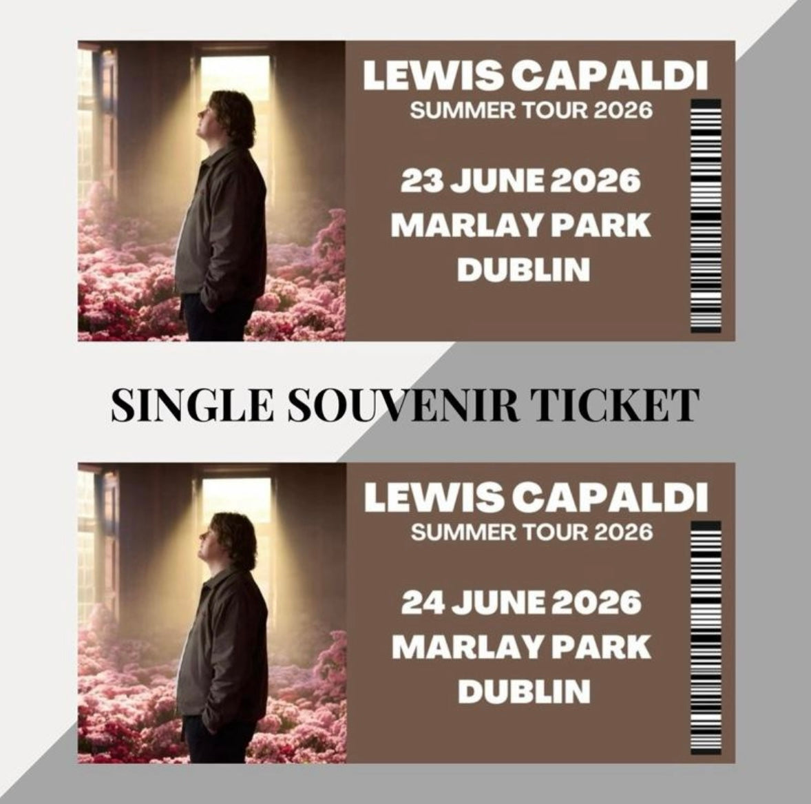 Lewis Capaldi 2026 Tour inspired souvenir tickets