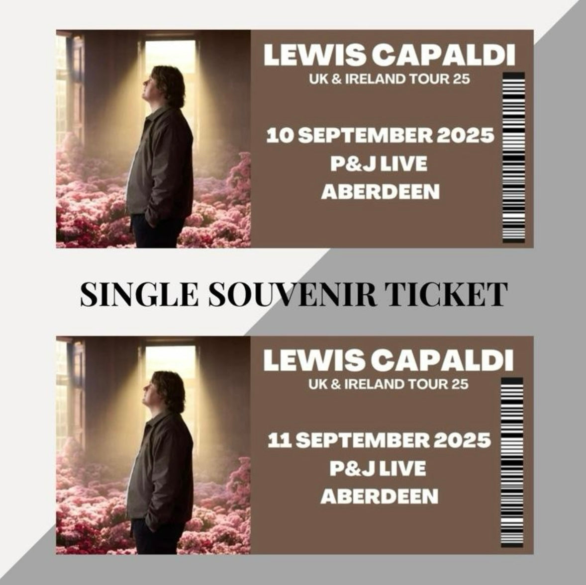 Lewis Capaldi 2025 Tour inspired souvenir tickets