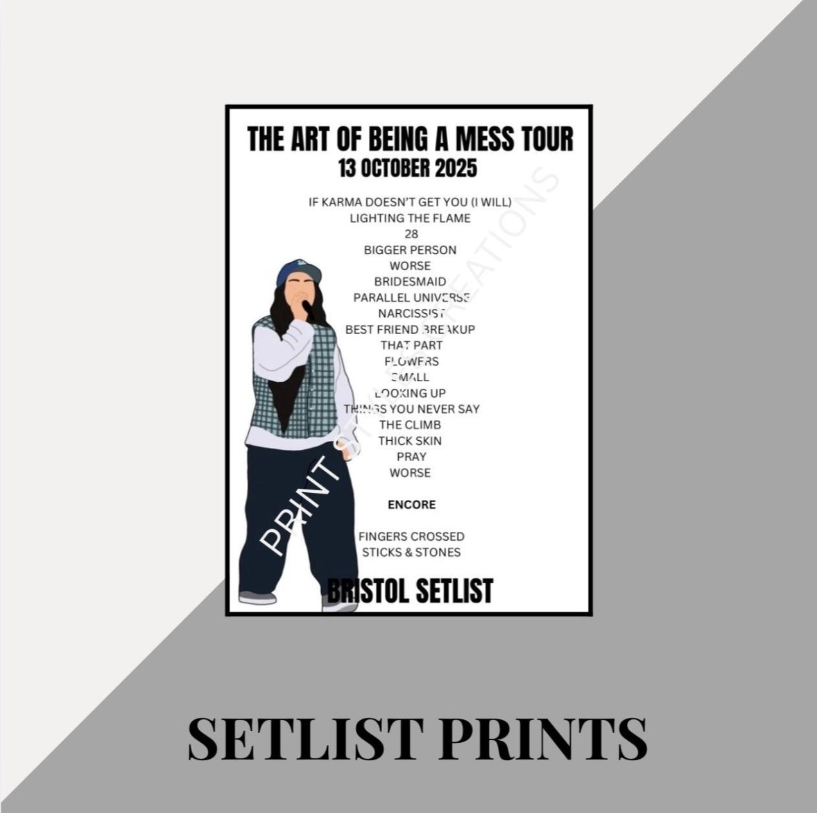 Lauren Spencer Smith ‘The Art of Being a Mess’ Tour inspired setlist prints