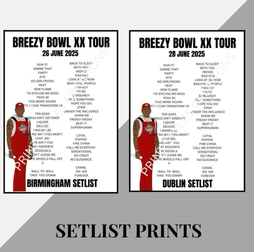 Chris Brown ‘Breezy Bowl XX Tour’ inspired setlist prints