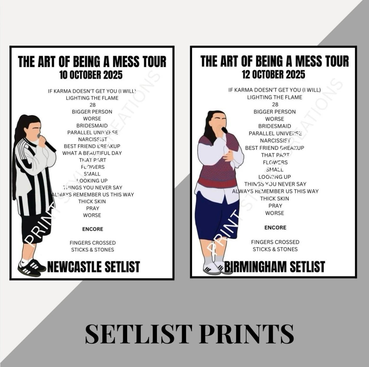 Lauren Spencer Smith ‘The Art of Being a Mess’ Tour inspired setlist prints