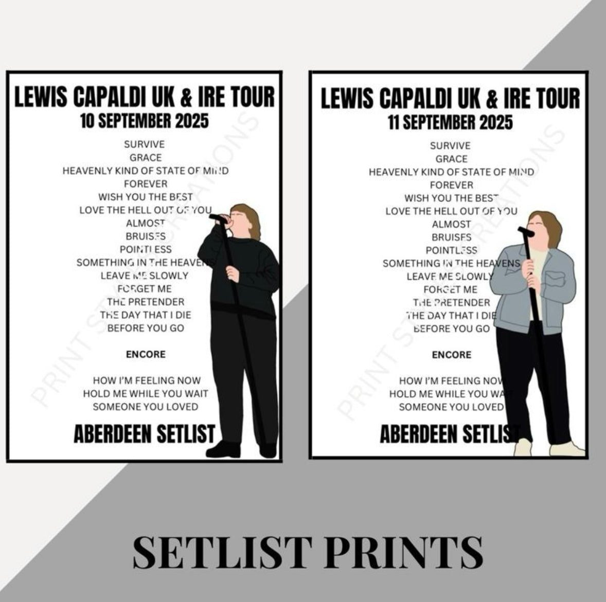 Lewis Capaldi 2025 Tour inspired setlist prints