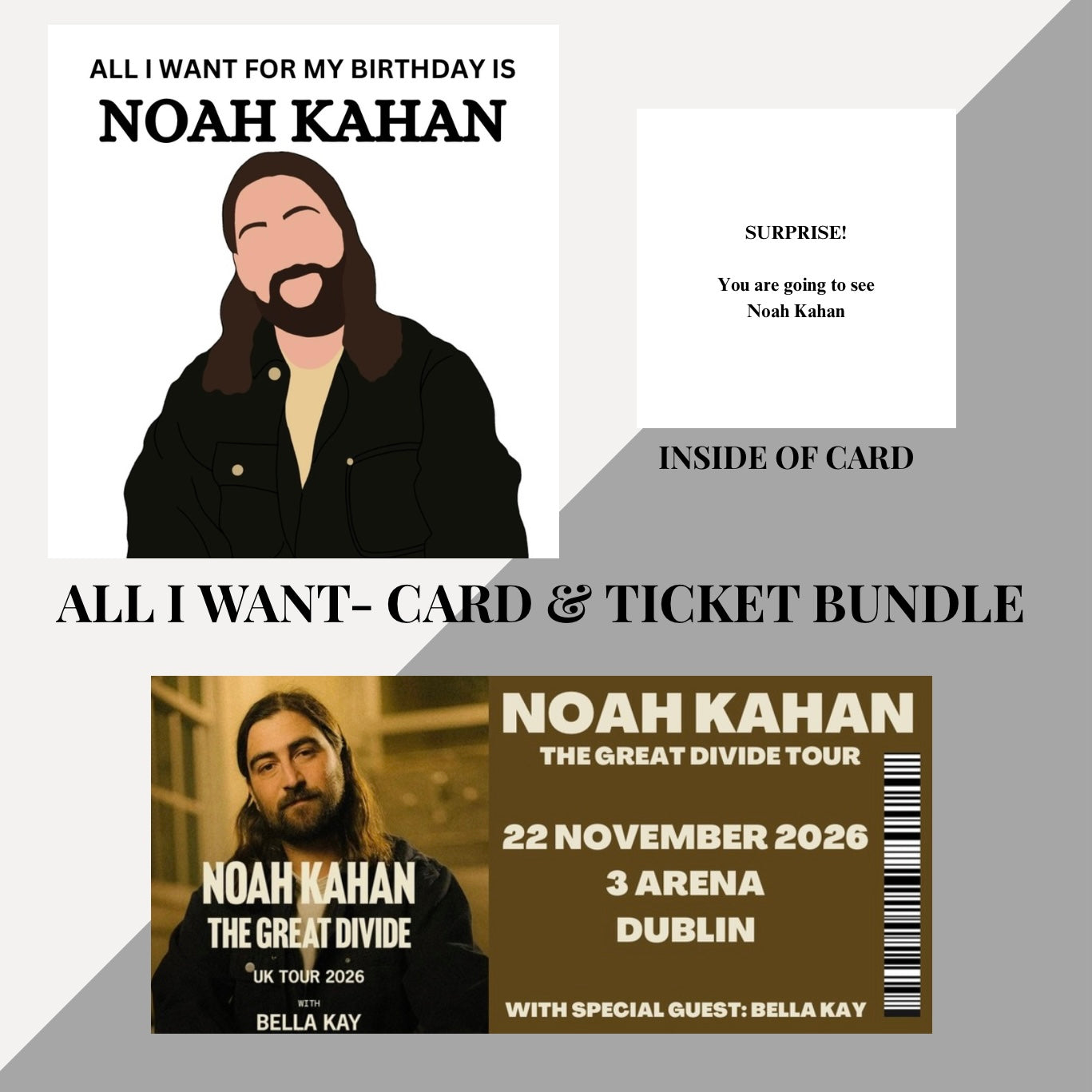 Noah Kahan Birthday card and souvenir ticket bundle