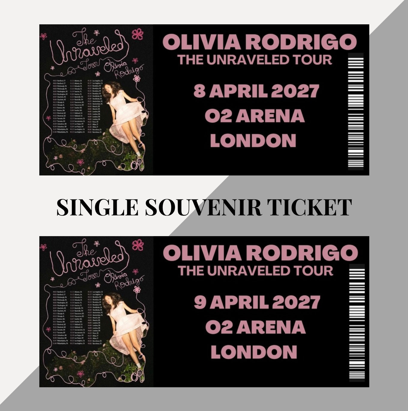 Olivia Rodrigo ‘The Unraveled Tour’ inspired souvenir tickets