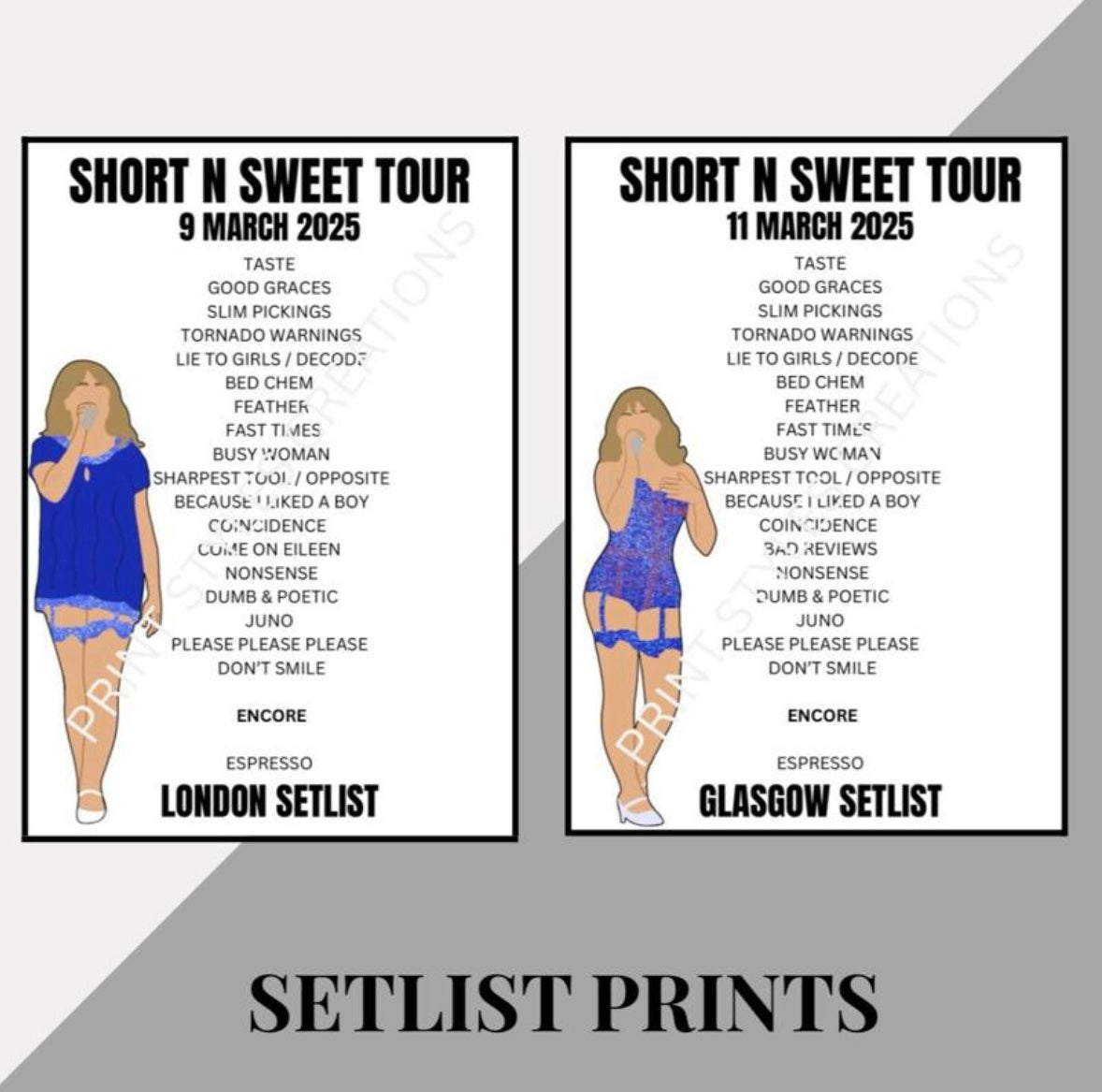 Sabrina Carpenter ‘Short N Sweet Tour’ inspired setlist prints