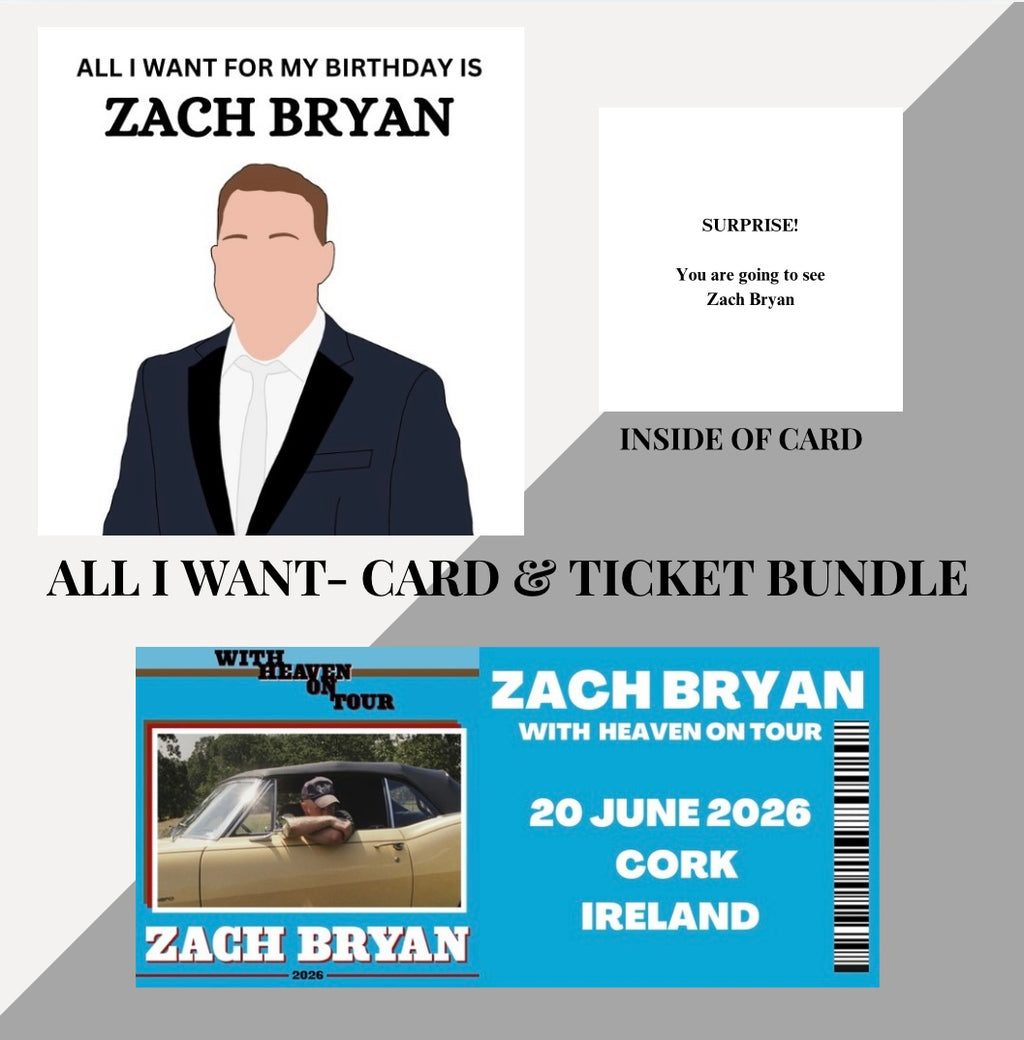 Zach Bryan birthday card and souvenir ticket bundle