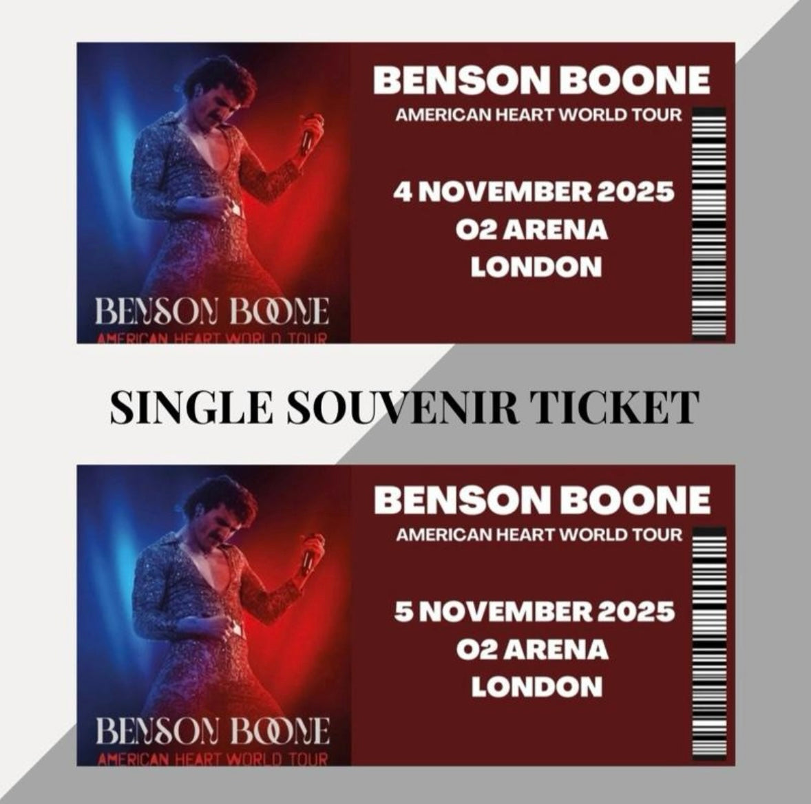Benson Boone ‘American Heart Tour’ inspired souvenir tickets