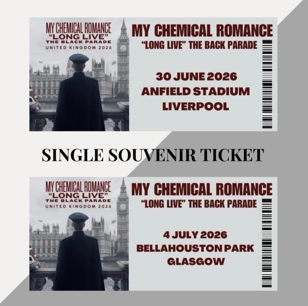 My Chemical Romance ‘Long Live The Black Parade’ Tour inspired souvenir tickets
