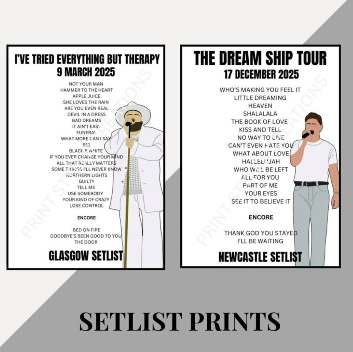 Lady Gaga \ Teddy Swims inspired setlist prints