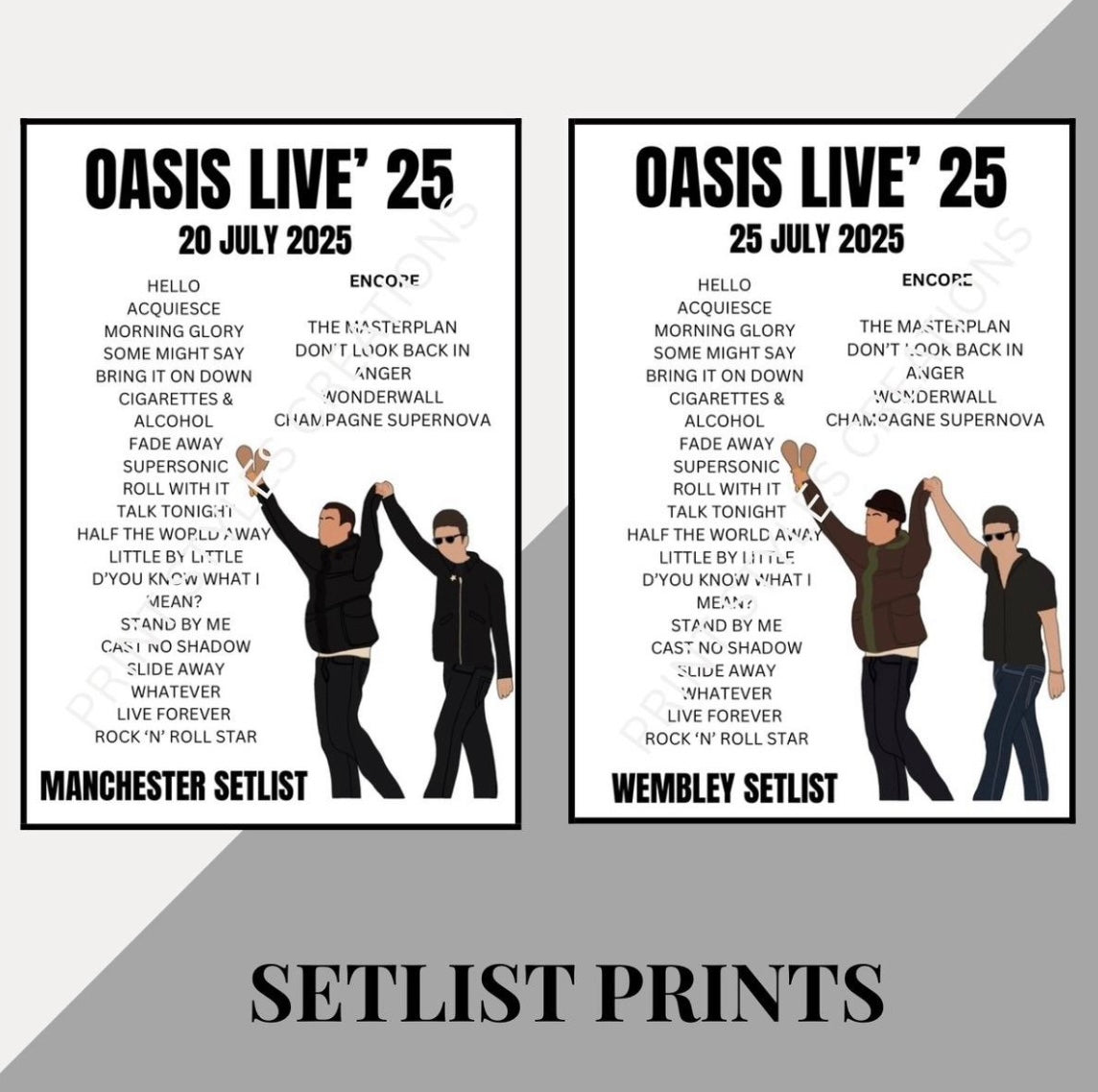 Oasis Live 25 Tour inspired setlist prints