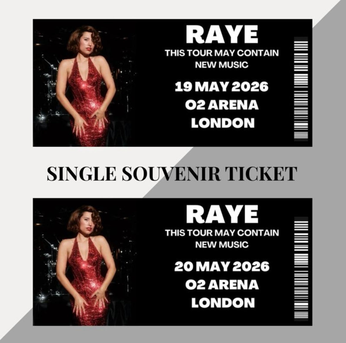 Raye ‘This Tour May Contain New Music’ inspired souvenir tickets