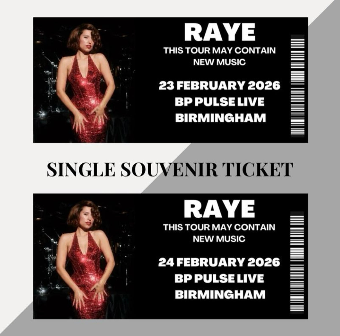 Raye ‘This Tour May Contain New Music’ inspired souvenir tickets