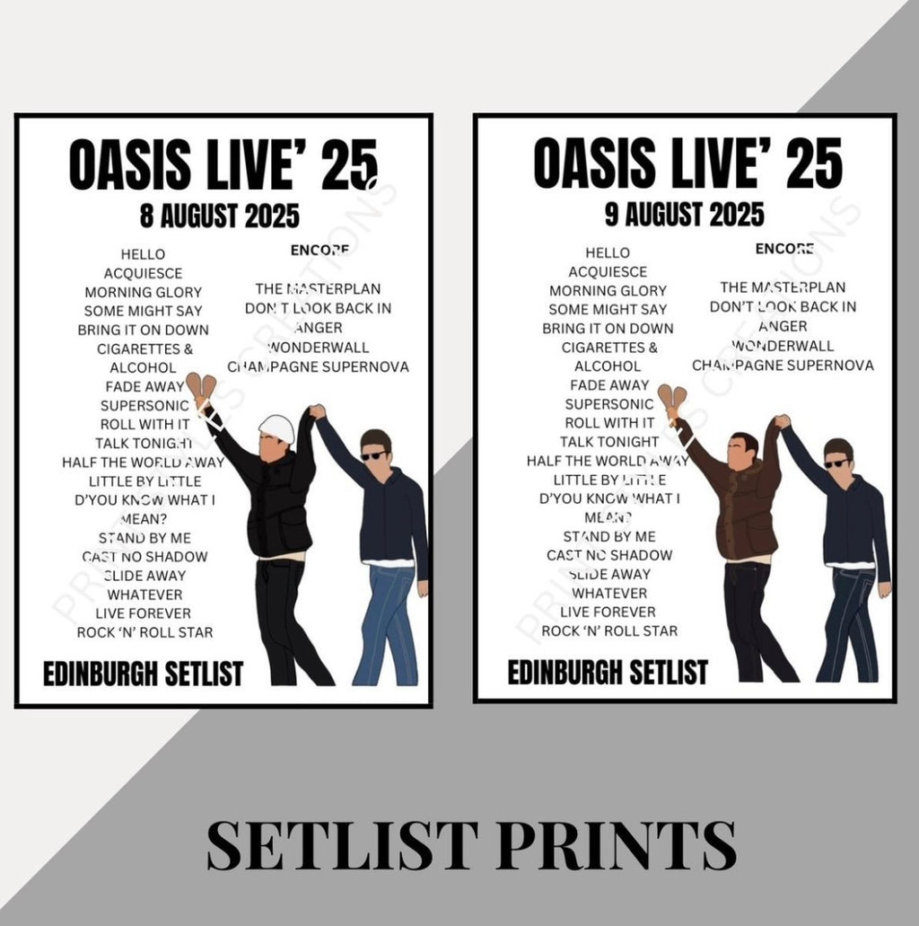 Oasis Live 25 Tour inspired setlist prints
