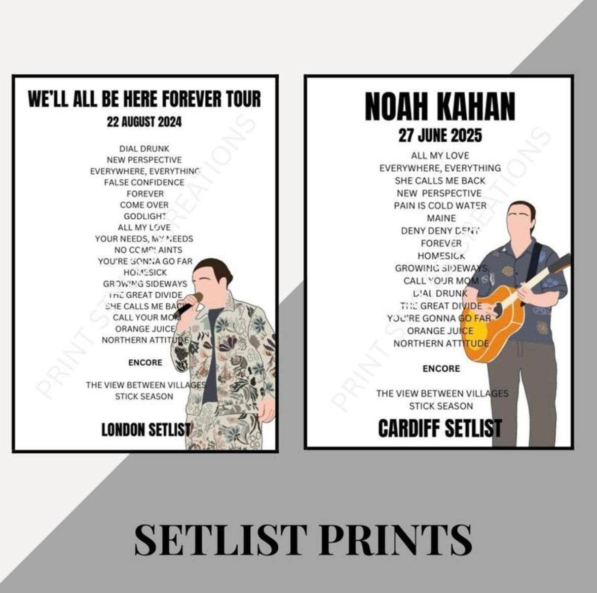 Noah Kahan Tour inspired setlist prints