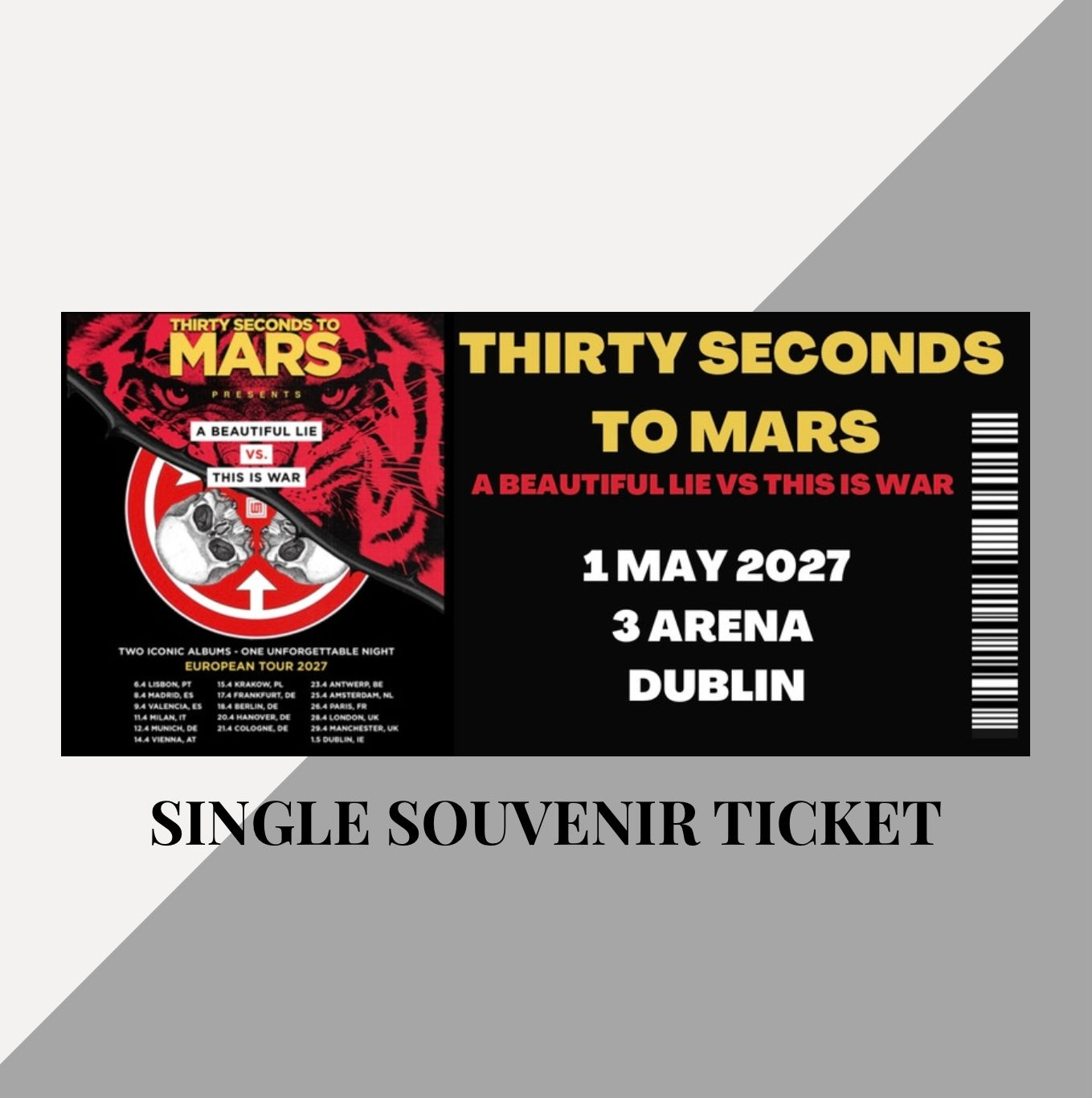 Thirty Seconds to Mars inspired souvenir tickets