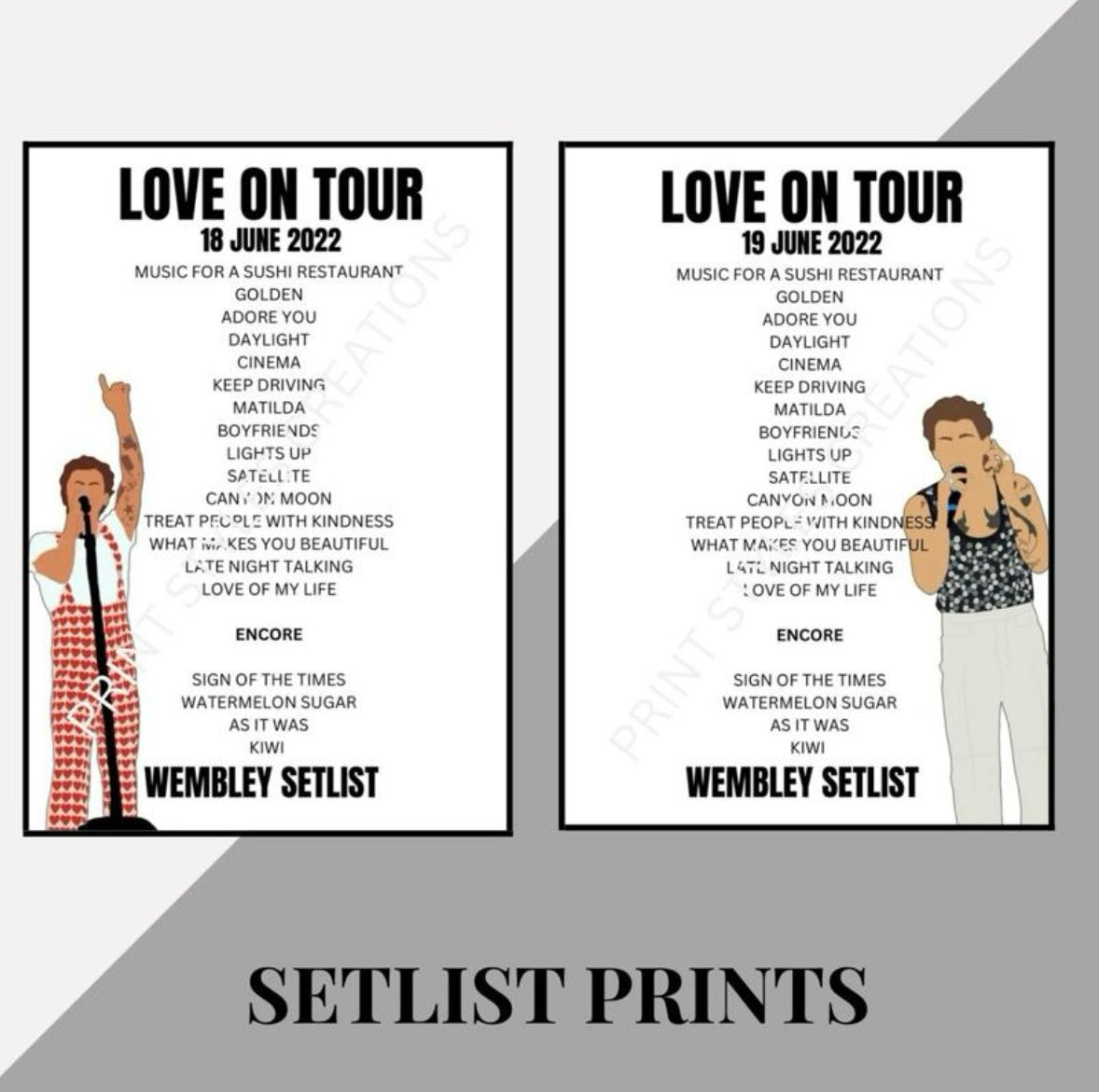 Harry Styles ‘Love On Tour’ inspired setlist prints