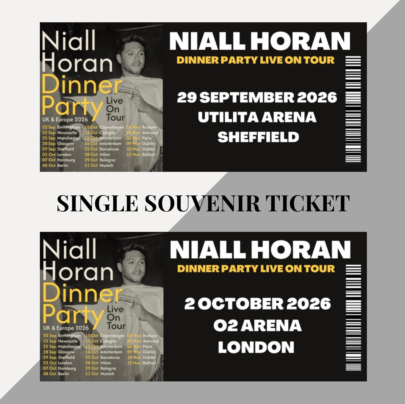 Niall Horan ‘Dinner Party Live on Tour’ inspired souvenir tickets
