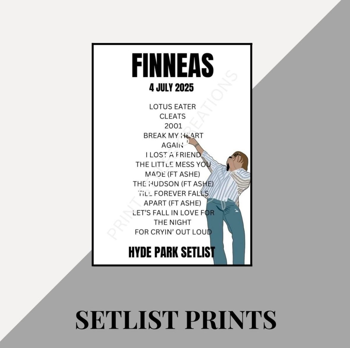 Finneas Hyde Park inspired setlist prints