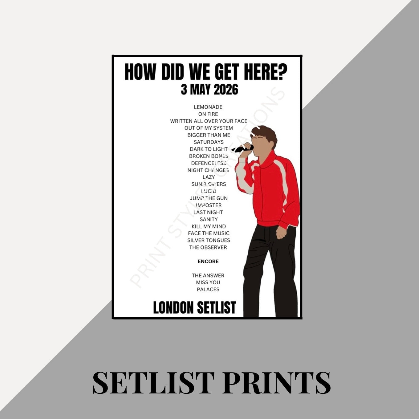 Louis Tomlinson ‘How Did We Get Here? Tour’ inspired setlist prints