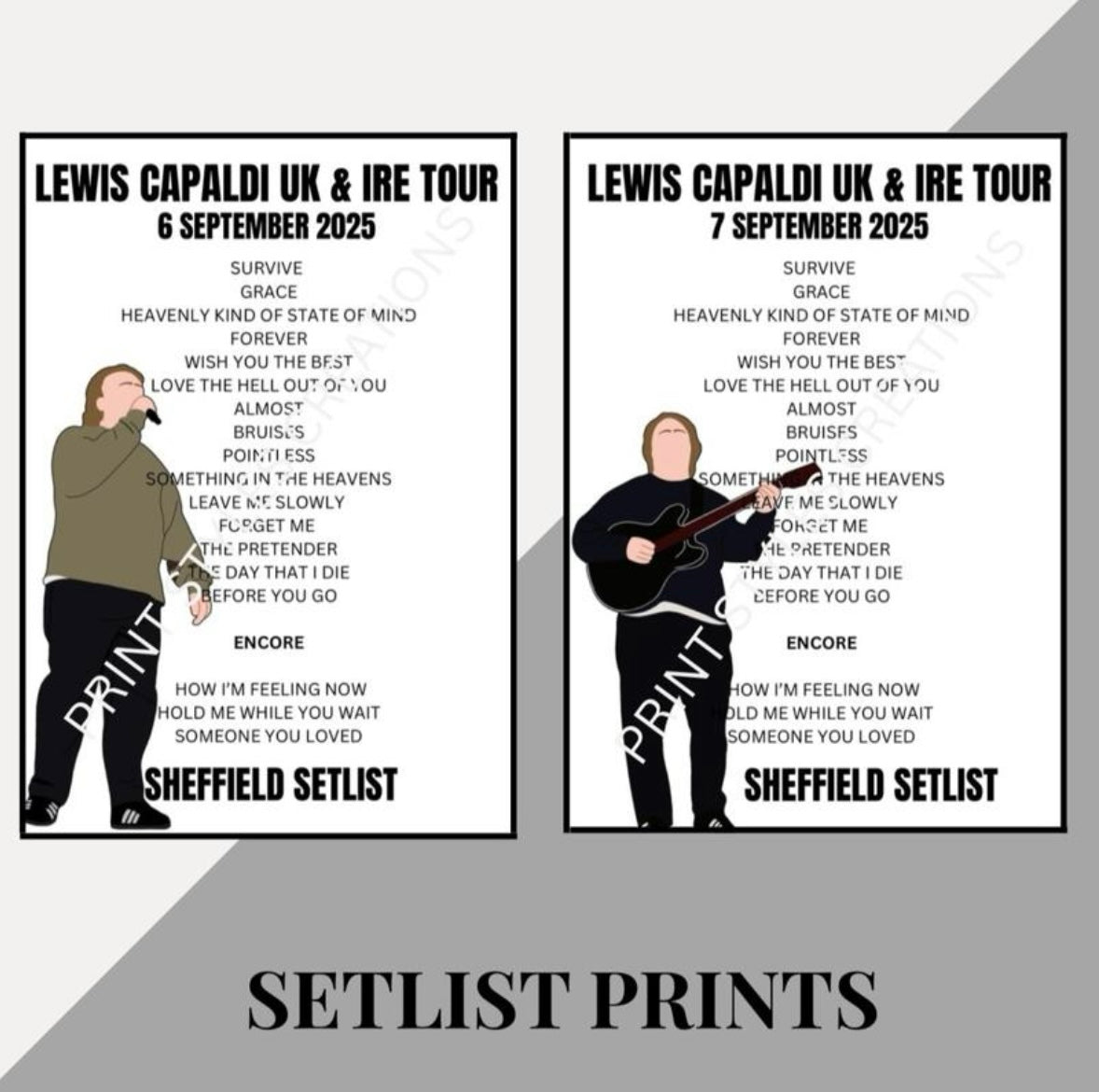 Lewis Capaldi 2025 Tour inspired setlist prints