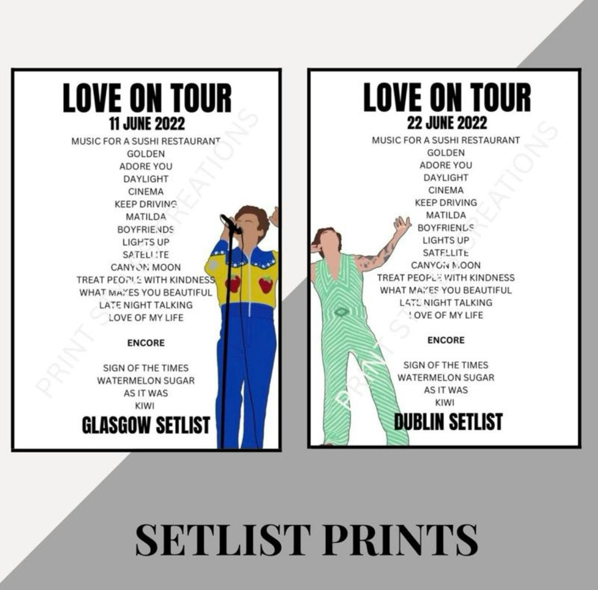 Harry Styles ‘Love On Tour’ inspired setlist prints