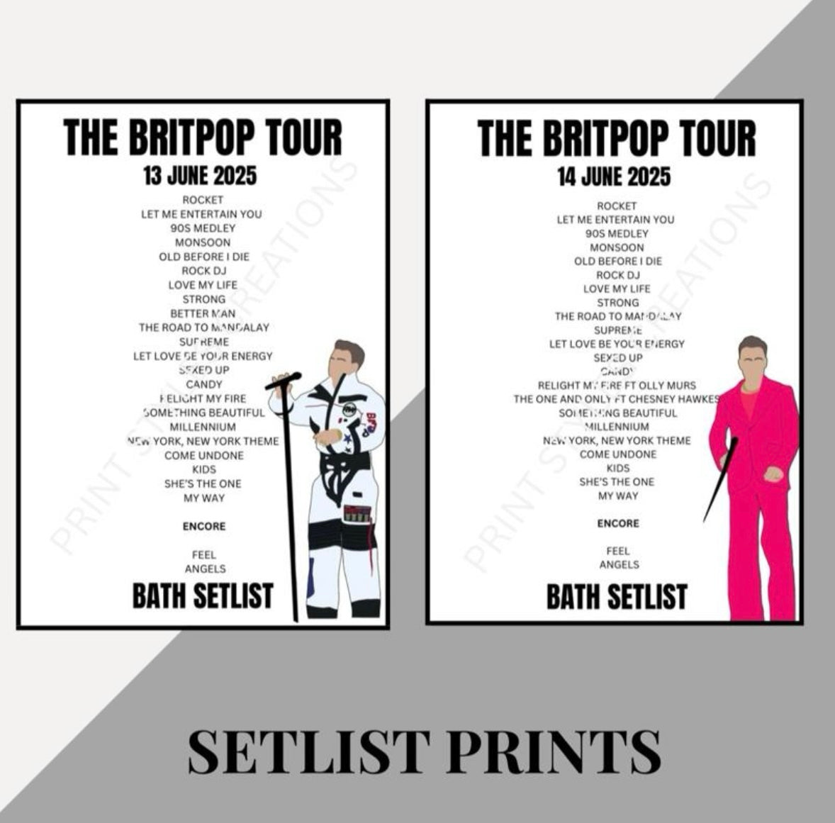 Robbie Williams ‘Britpop Tour’ inspired setlist prints