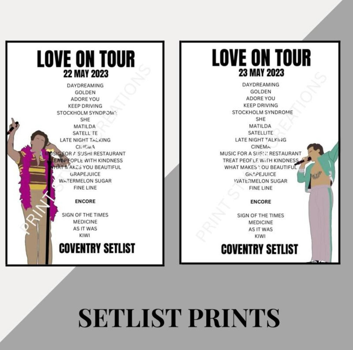Harry Styles ‘Love On Tour’ inspired setlist prints