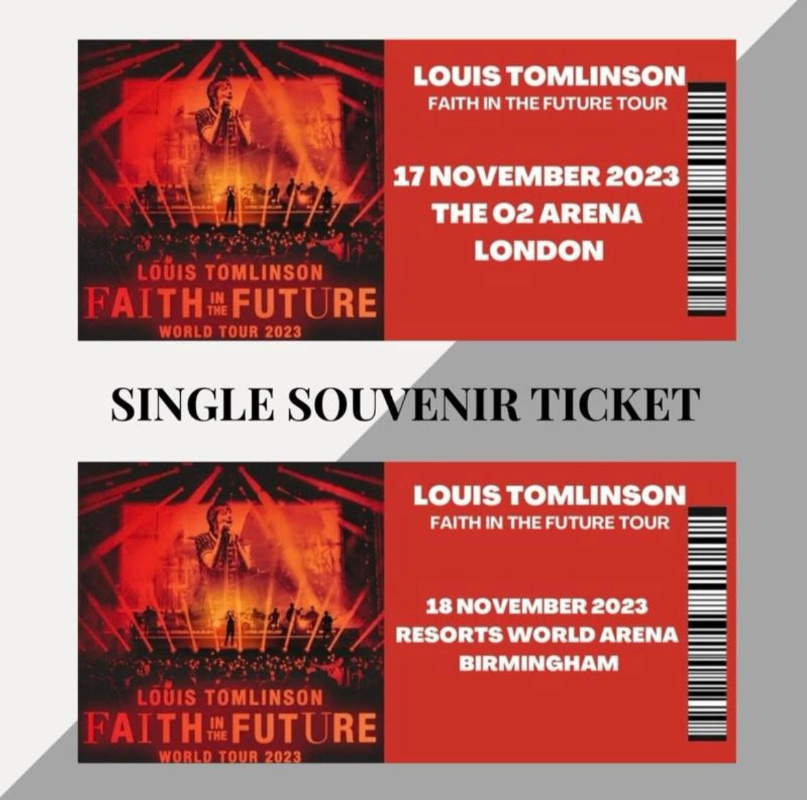 Louis Tomlinson ‘Faith In The Future’ inspired souvenir tickets