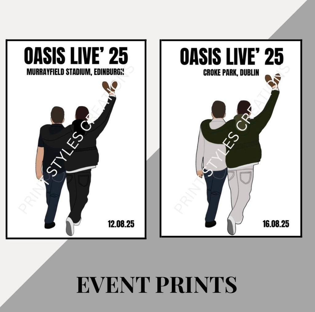 Oasis Live 25 inspired event prints