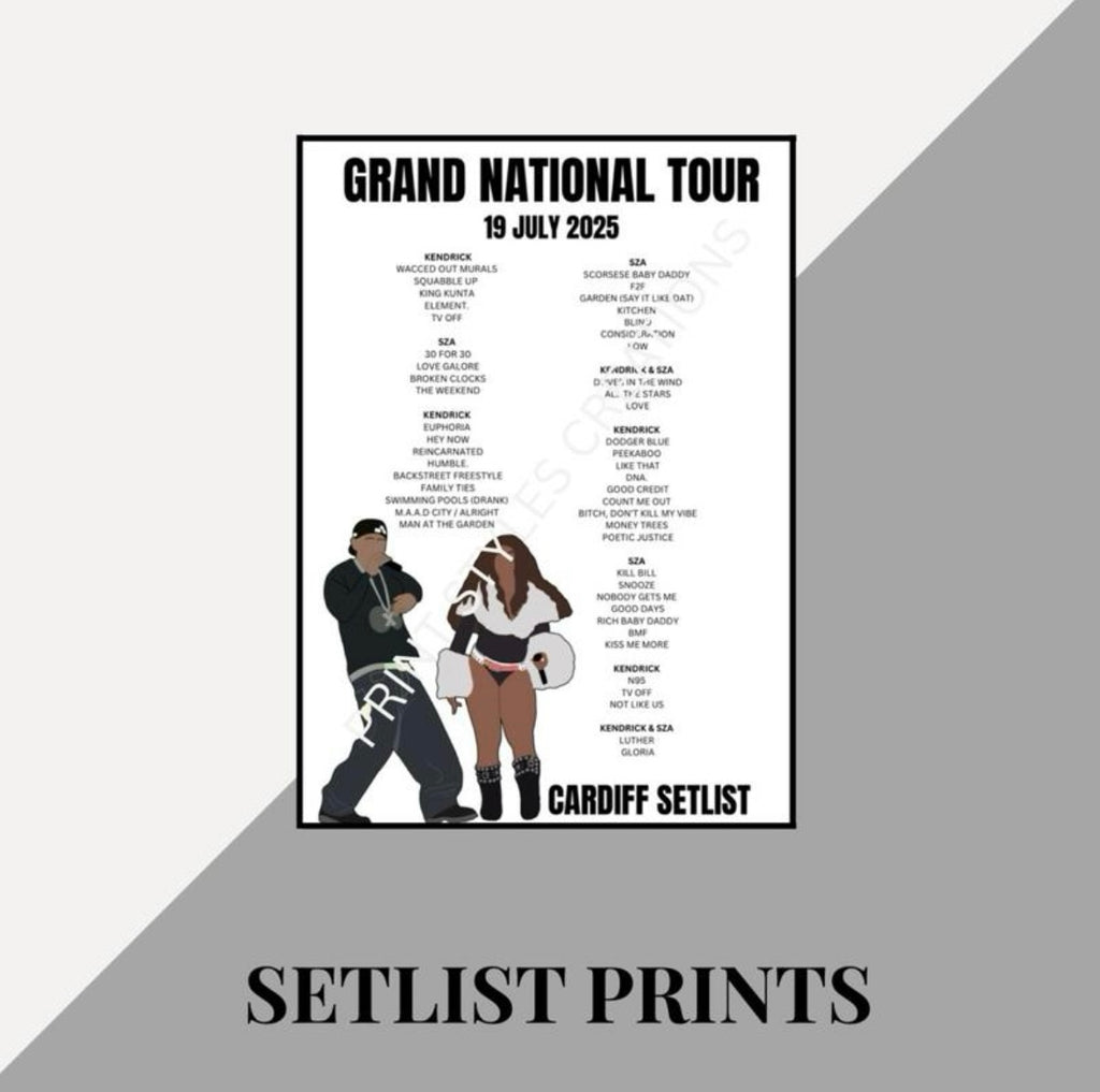 Kendrick & SZA ‘Grand National Tour’ inspired setlist prints