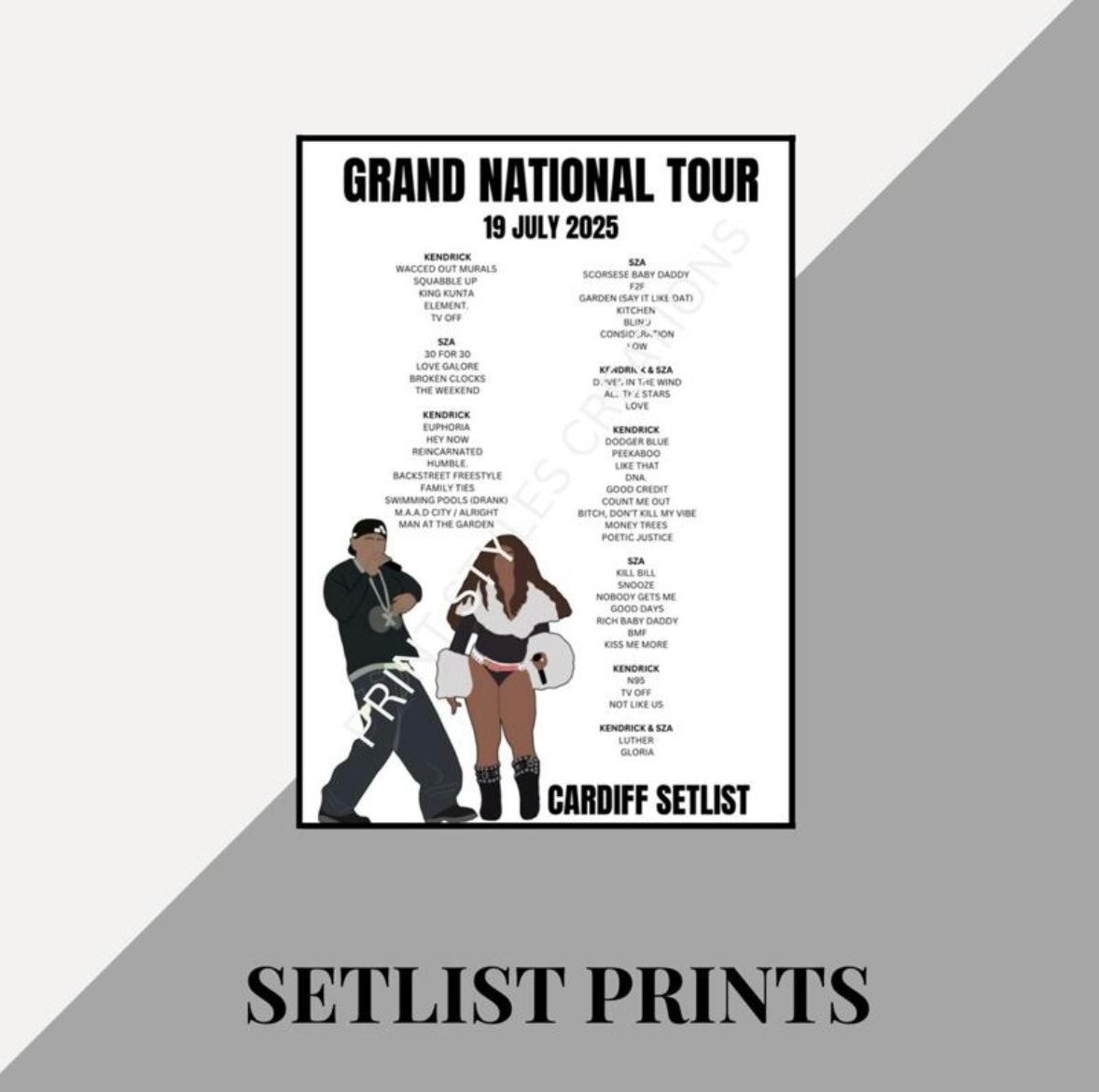 Kendrick & SZA ‘Grand National Tour’ inspired setlist prints