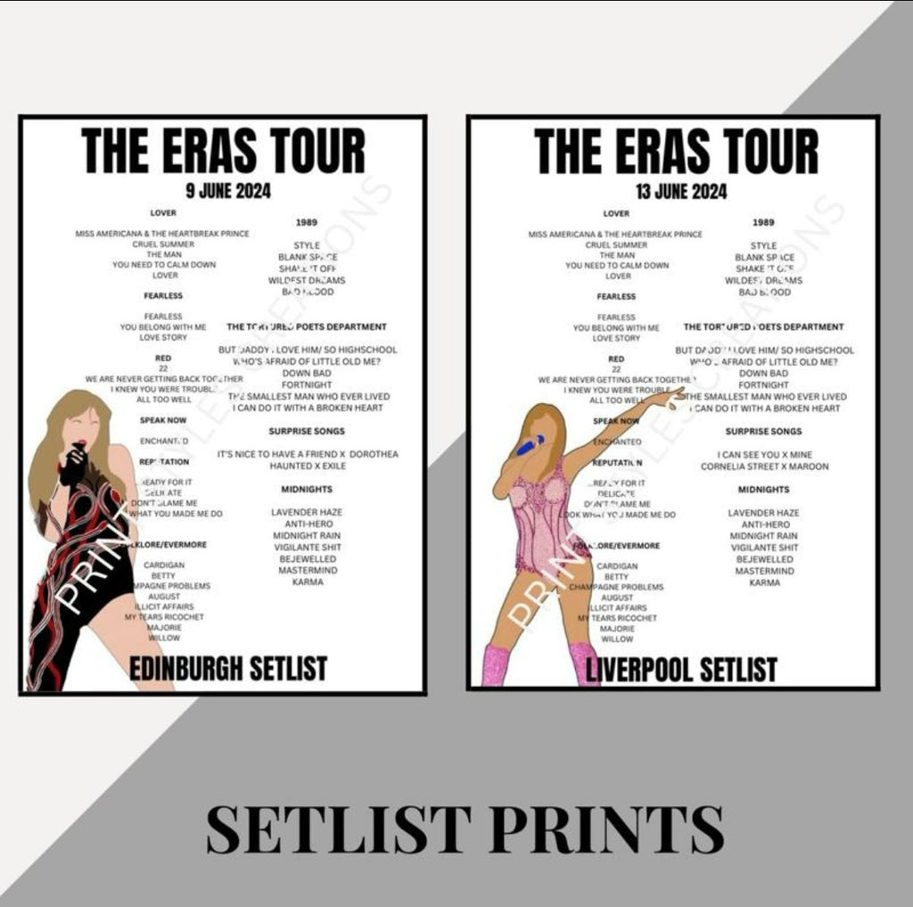 Taylor Swift ‘The Eras Tour’ inspired setlist prints