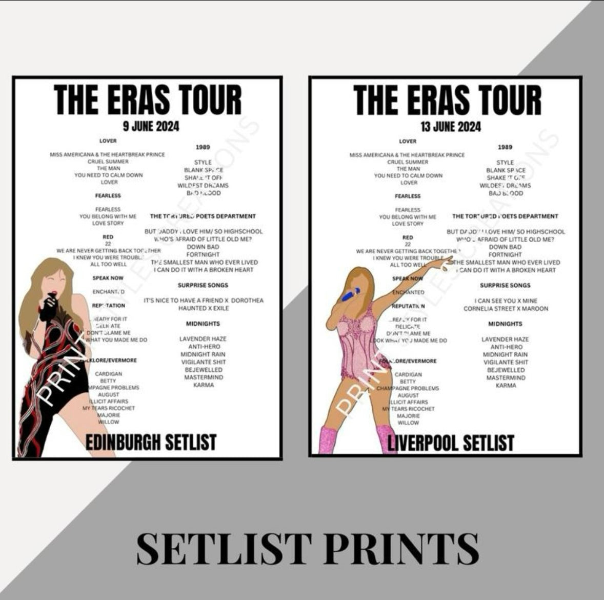 Taylor Swift ‘The Eras Tour’ inspired setlist prints