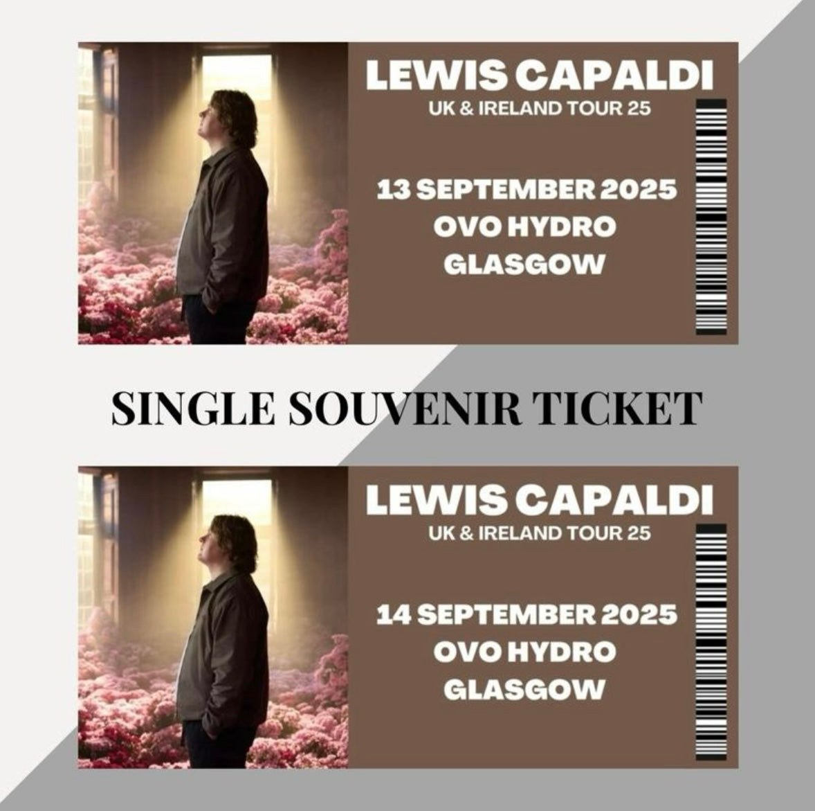 Lewis Capaldi 2025 Tour inspired souvenir tickets