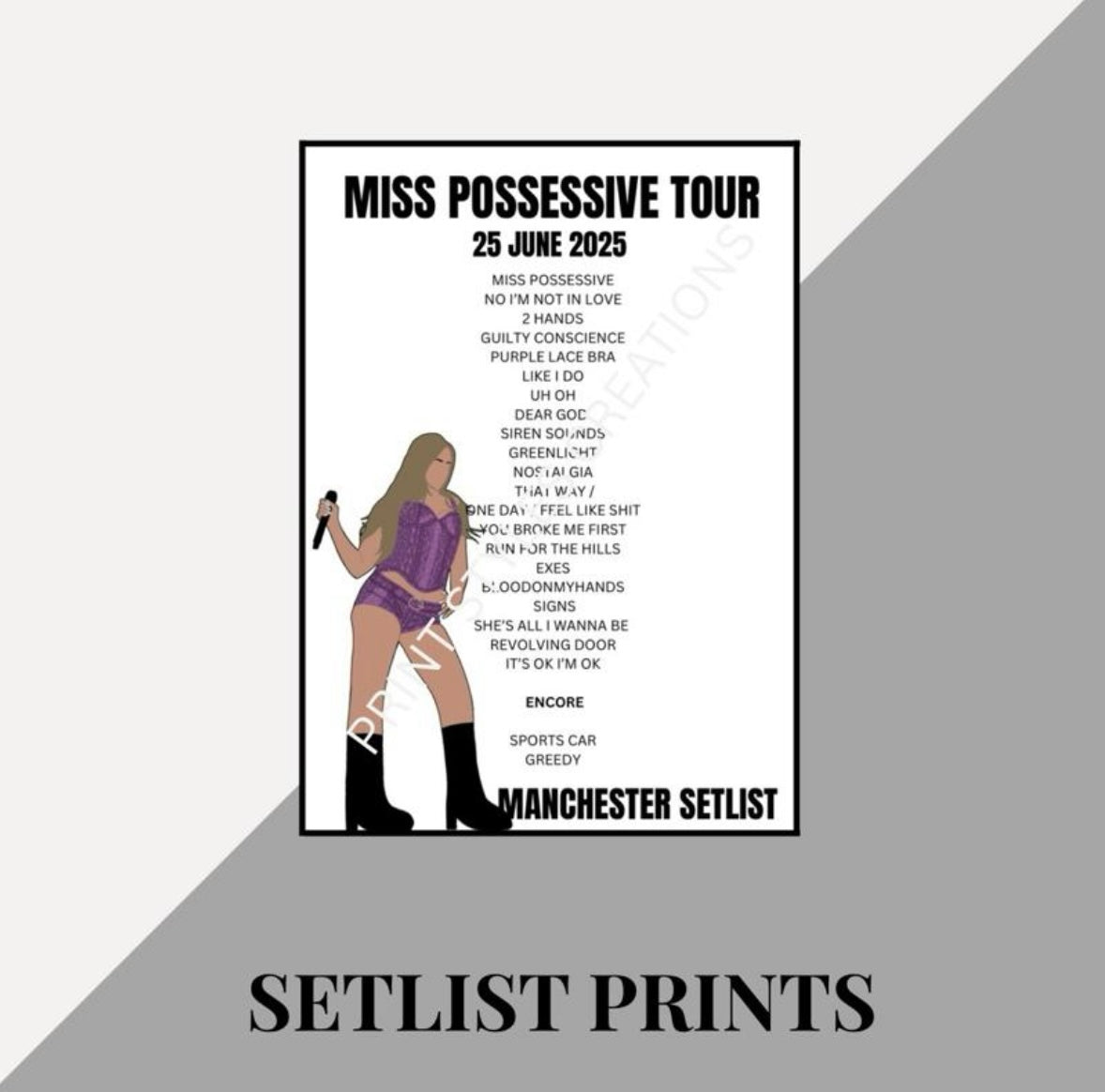 Tate McRae ‘Miss Possessive Tour’ inspired setlist prints