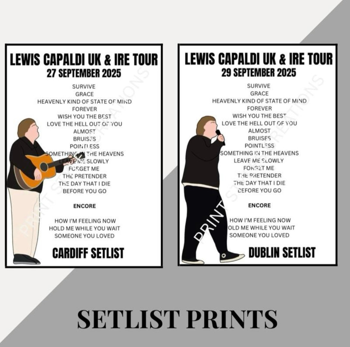 Lewis Capaldi 2025 Tour inspired setlist prints