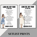 Lana Del Rey 25 Tour inspired setlist prints