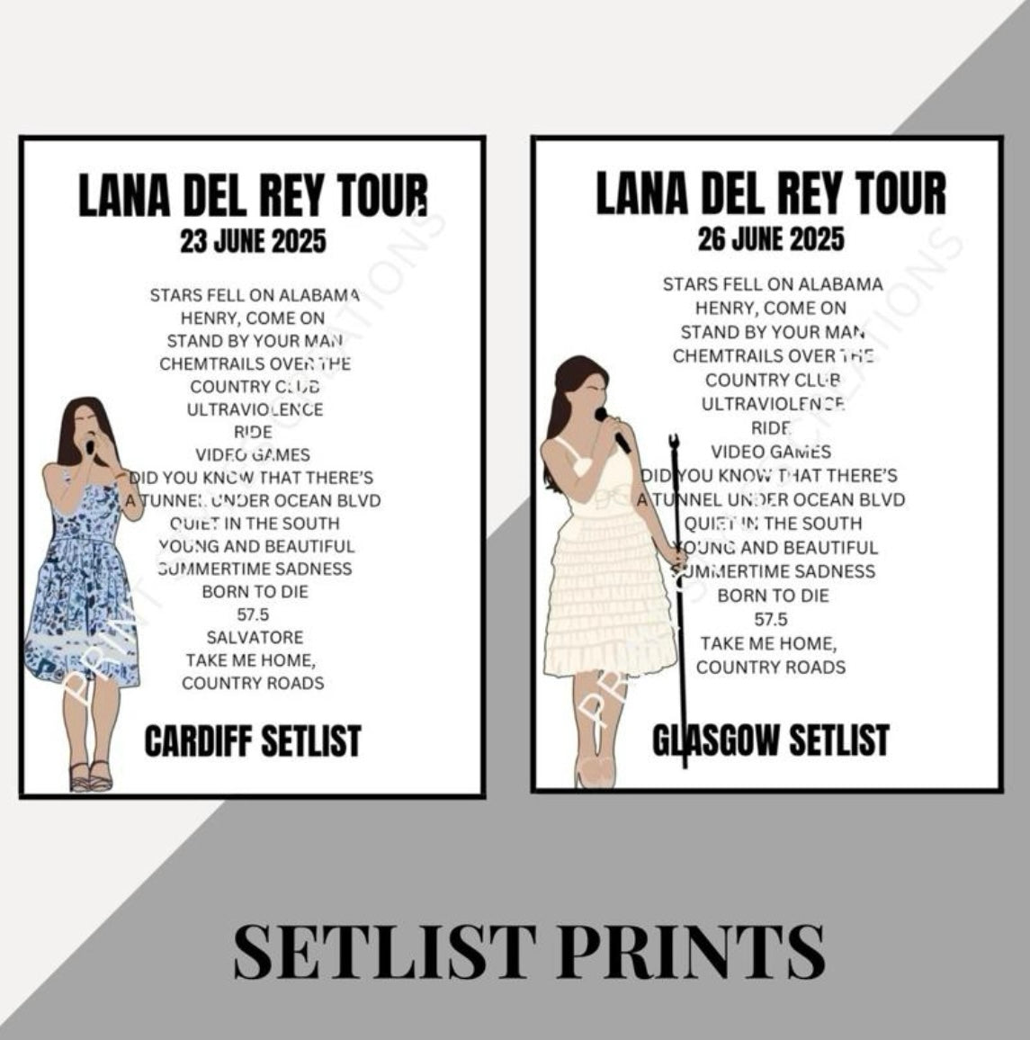 Lana Del Rey 25 Tour inspired setlist prints