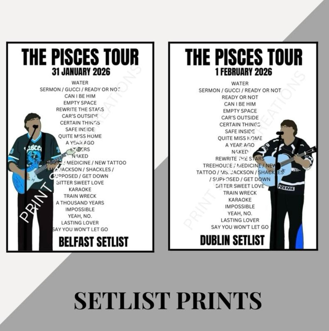 James Arthur ‘The Pisces Tour’ inspired setlist prints