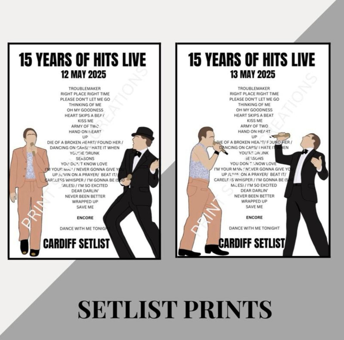Olly Murs ‘15 Years of Hits Tour’ inspired setlist prints